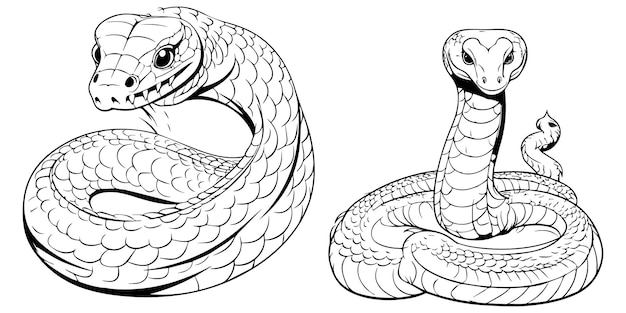 A set of snake line art coloring pages design vector illustration