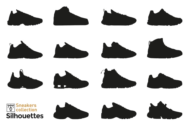 Set sneakers silhouetten voor man en vrouw. mode-elementen. schoeisel pictogrammen voor.