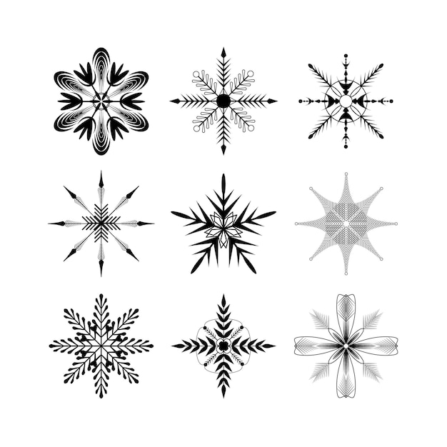 Vector set sneeuwvlokken symbolen. sneeuwvlokpictogrammen voor kaartenvector