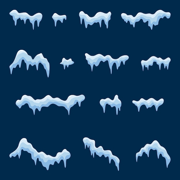 Vector set of snow caps, snowballs and snowdrifts