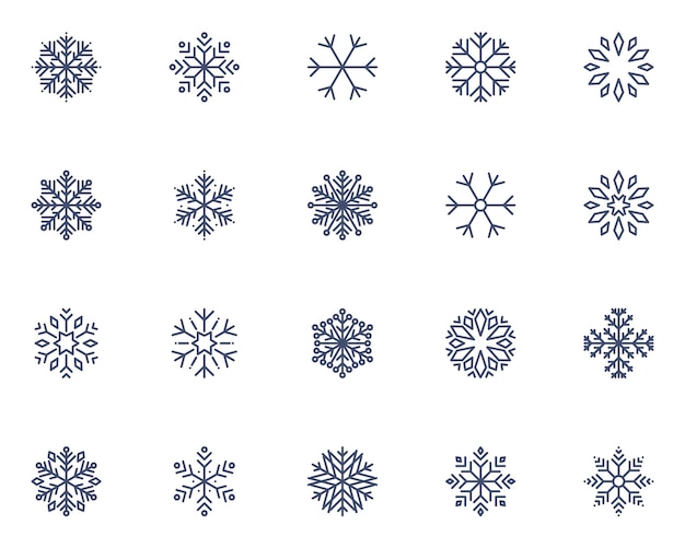 Set of snow flake line icons, cool, winter, christmas