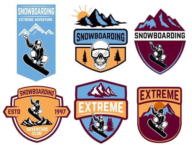 Set of snowboarding emblems.  element for logo, label, emblem, sign.  illustration