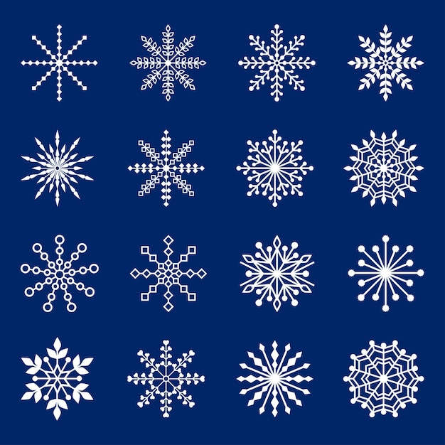 Set of snowflakes on blue background, vector illustration