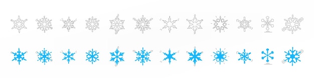 Insieme dell'illustrazione di stile differente dell'icona dei fiocchi di neve