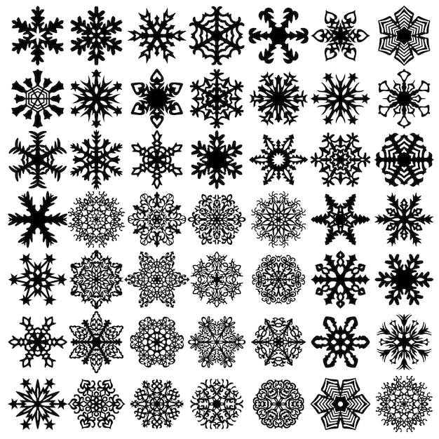Установите значки снежинок на белом фоне векторной иллюстрации