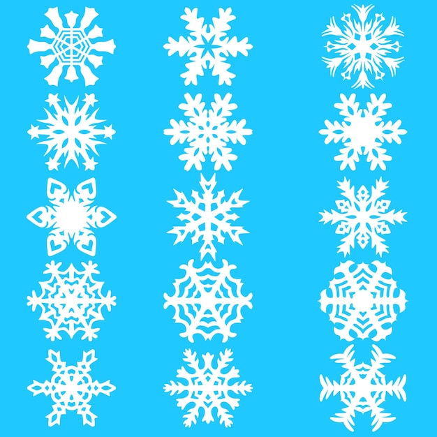 Установите значки снежинок на белом фоне векторной иллюстрации