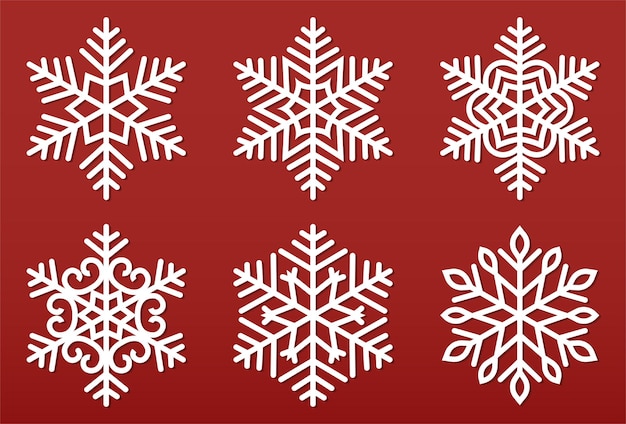 Set di illustrazioni di fiocchi di neve elementi di decorazione di natale e capodanno tagliati su carta