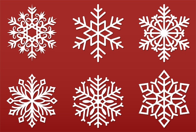 Набор иллюстраций снежинки Вырезанные из бумаги элементы украшения Рождества и Нового года