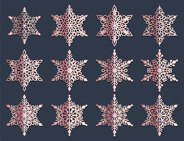 Set of snowflakes laser cut pattern for christmas paper cards design elements scrapbooking