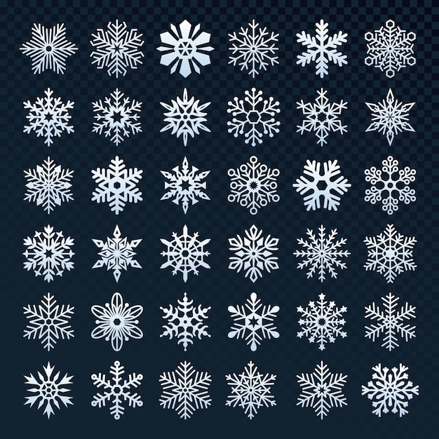 Vector set of snowflakes silhouette collection