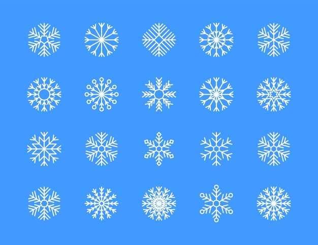 Set of snowflakes in thin line style