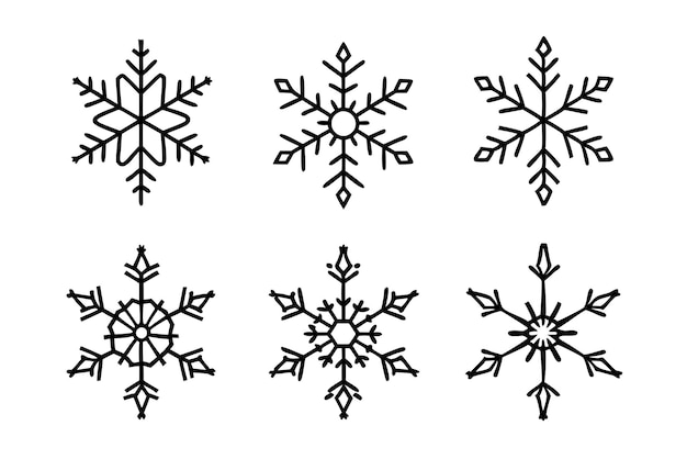 黒い背景の雪花のセット