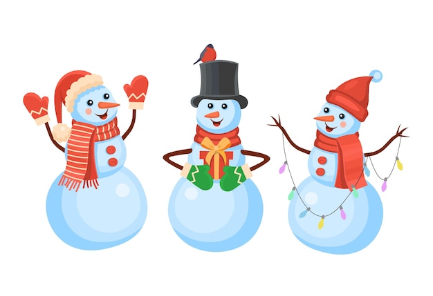 Set of snowman wearing in hats and scarves concept of  winter and christmas banner sticker label