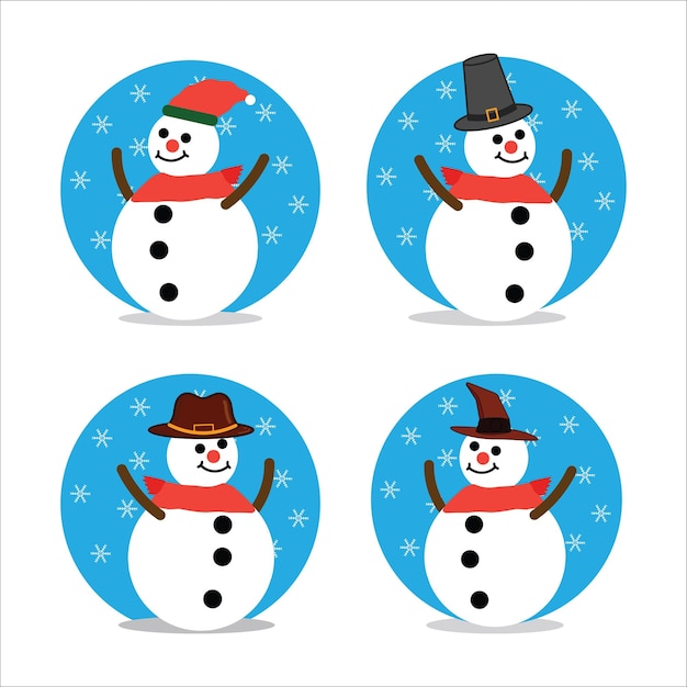 Vector set of snowman with hat colorful vector