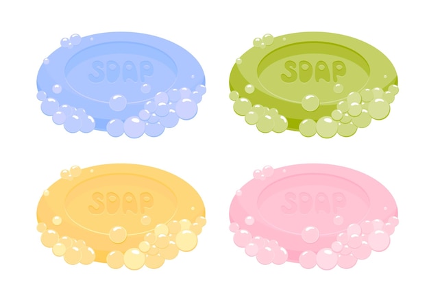 Vector set of soap with foam isolated on white background vector illustration