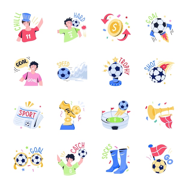 Set of soccer league flat sticker icons