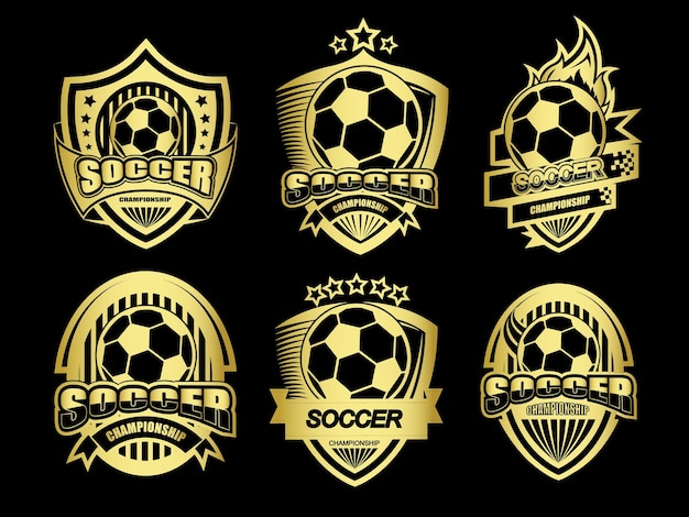 A set of soccer logos with gold and black designs