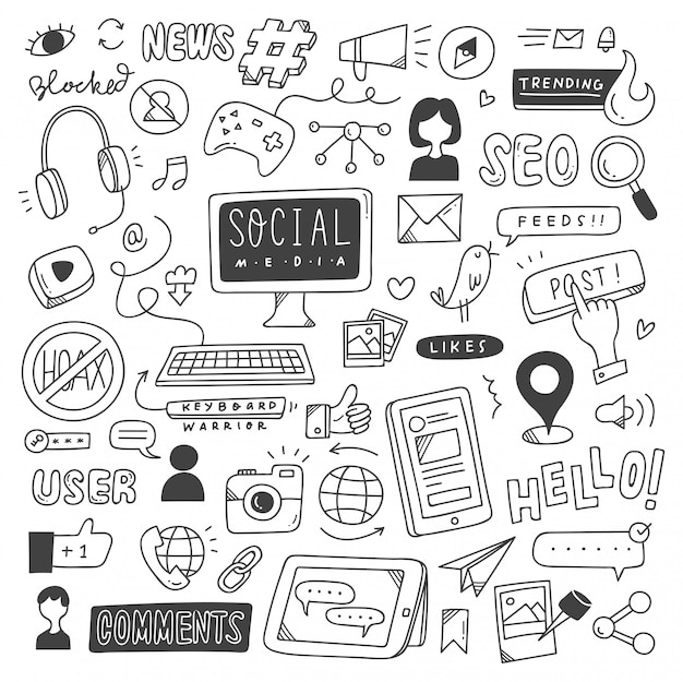 Vector set of social media doodles