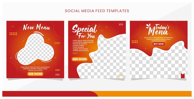 A set of social media flyers with a red background.