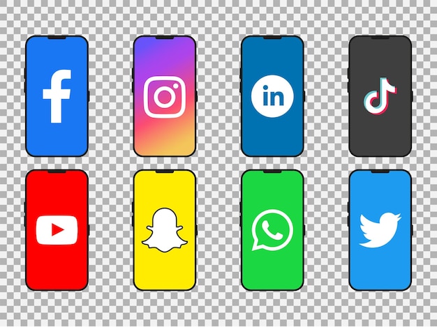 Set of Social Media icons on the phone . Vector