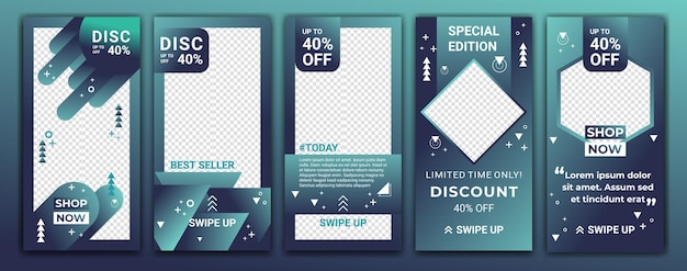 Set of social media Ig networks stories sale banner background with creative gradient colored Editable template design for ig story ig frame poster coupon gift card Vector illustration