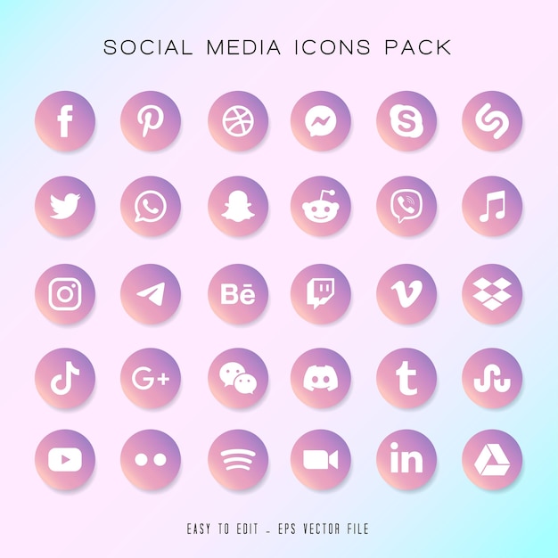 Vector set of social media logo icon facebook instagram twitter linkedin youtube telegram editorial set