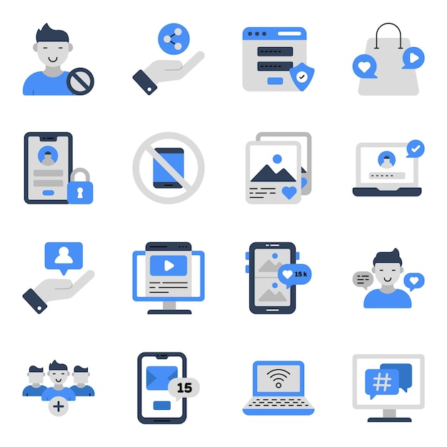 Set of Social Media and Marketing flat Icons