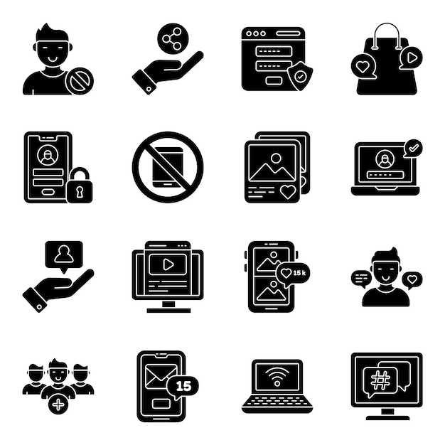 Set of Social Media and Marketing glyph Icons