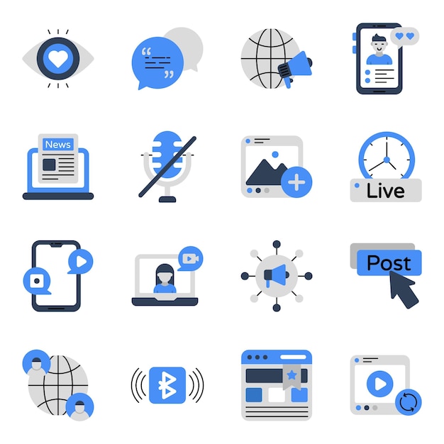 Set of Social Media and Platform flat Icons