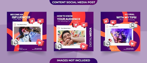 Set of social media post content creator with 3d isometric template