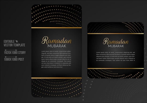 Set of social media post and story template in black and gold design. portrait background.