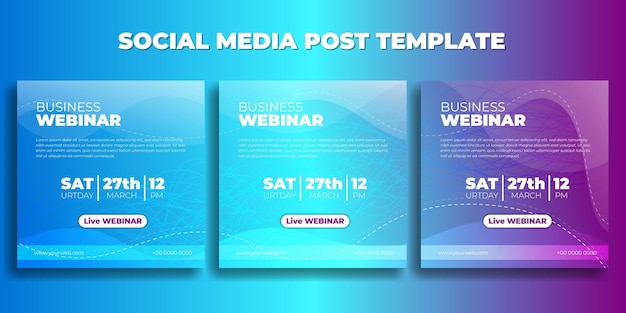 Set di modello di post sui social media per webinar aziendale con sfondo blu