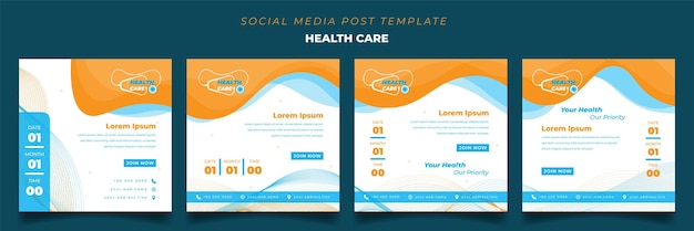 Set of Social media post template design with abstract background for health care design