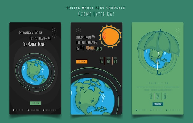 Set of social media post template for international day for the preservation of the ozone layer