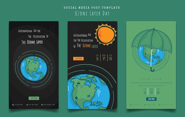 オゾン層保護国際デーのソーシャル メディア投稿テンプレートのセット