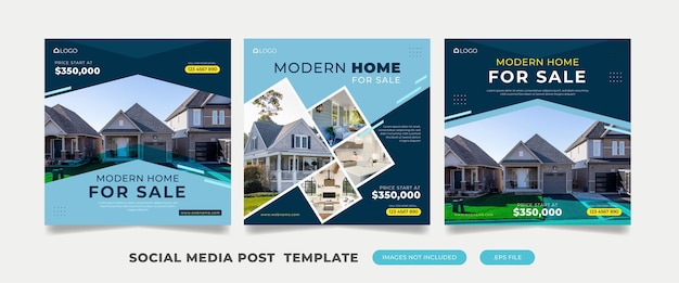 Set of social media post template for real estate and apartment promotion