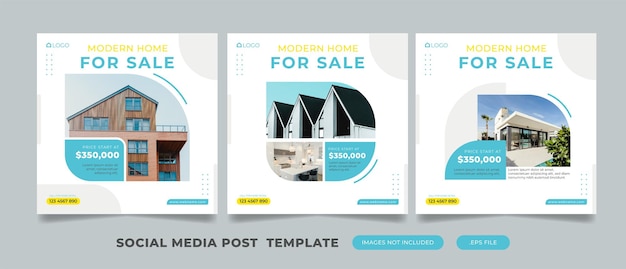 Set of social media post template for real estate and apartment promotion