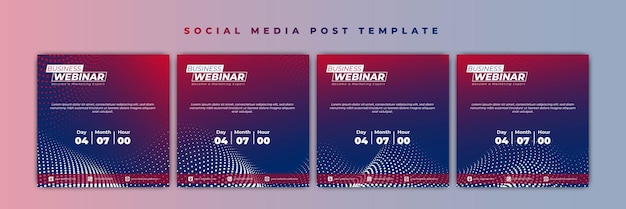 Set di modello di post sui social media per banner di invito al webinar con design blu e rosso