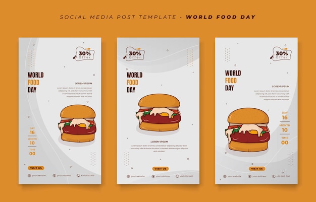 Vettore set di modello di post sui social media in sfondo bianco con ritratto astratto per il design della giornata mondiale dell'alimentazione