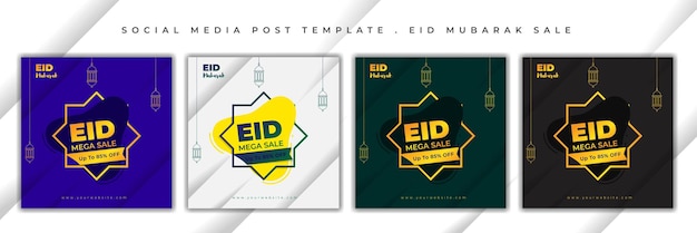 라마단 또는 eid 디자인을 위한 이슬람 개념 디자인이 포함된 소셜 미디어 포스트 템플릿 세트