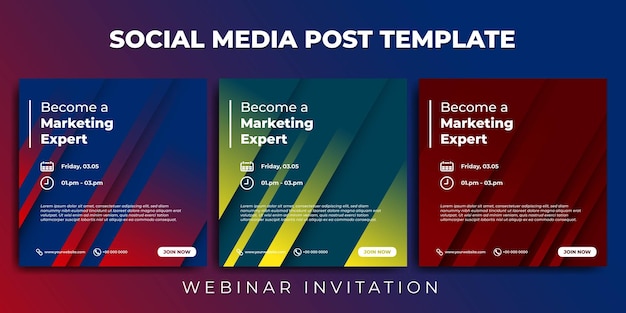 Set di modelli di post sui social media con design a colori liquidi per il design di banner di esperti di marketing