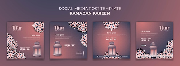 Set of social media post template with mandala ornamental background design for ramadan kareem