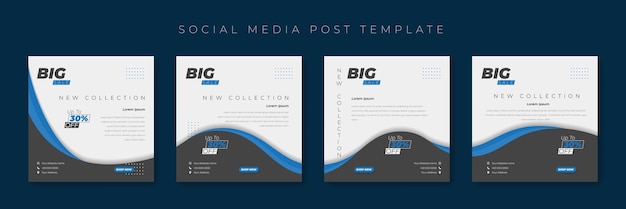 Set of social media post template with wavy background design for online advertisement