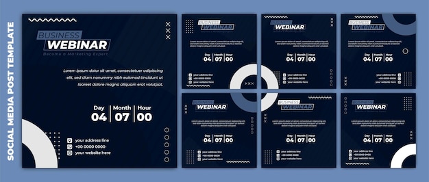 Set of Social media post template with webinar invitation banner in dark blue and white design