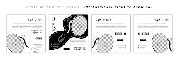 Vector set of social media post template with with megaphone design in black and white background