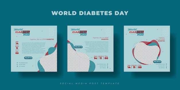 Vector set of social media post template for world diabetes day design with green design