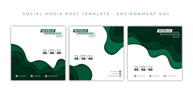紙カットの背景を持つ世界環境デーデザインのソーシャルメディア投稿テンプレートのセット