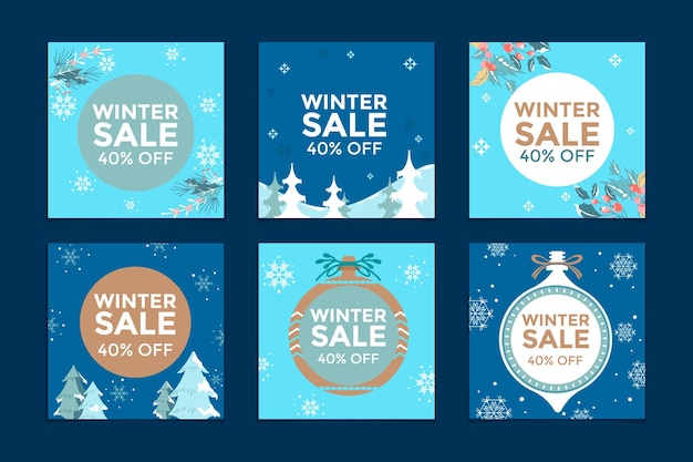 Set of social media post winter sale