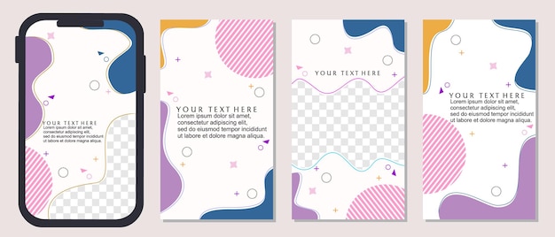 Vector set of social media story background templates with colorful curved elements. trendy style post