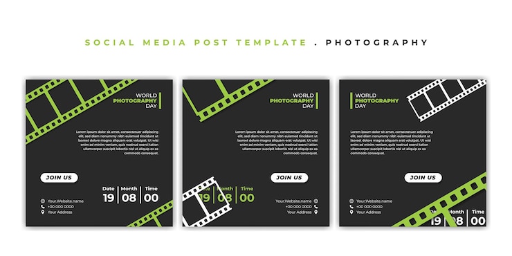 Vector set of social media template with film roll design for photography on social media design